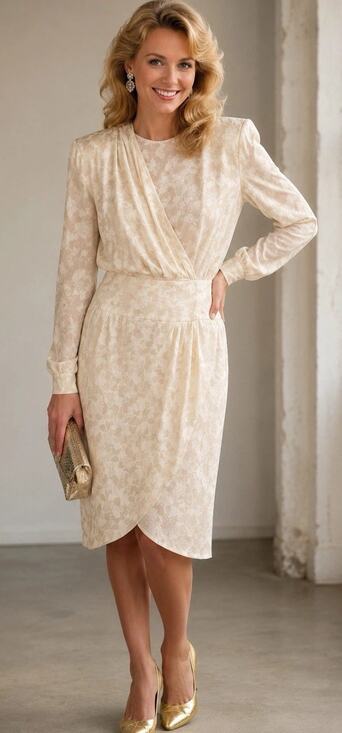Liz Claiborne Dresses & Skirts - Vintage 80s Liz Claiborne Silk Dress 8 P Pale Yellow Jacquard Floral Faux Wrap